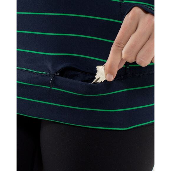 Lululemon Full Tilt Long Sleeve Shirt Womens 4/6 Slalom Stripe Green Navy - Picture 8 of 13